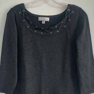 Gray Lace-Up Women's Top